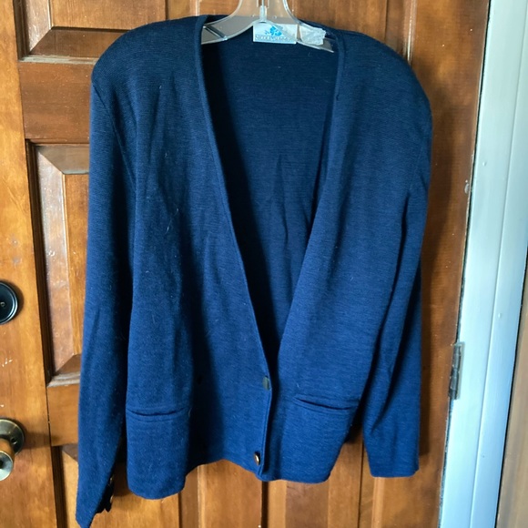 Navy blue vintage 80s cardigan size M - Picture 1 of 2